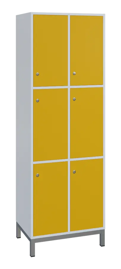 SBS-3322 šatní skříň 6-boxová, 1800x600x400 mm, kovové nohy, korpus bílý, dvířka žlutá odio